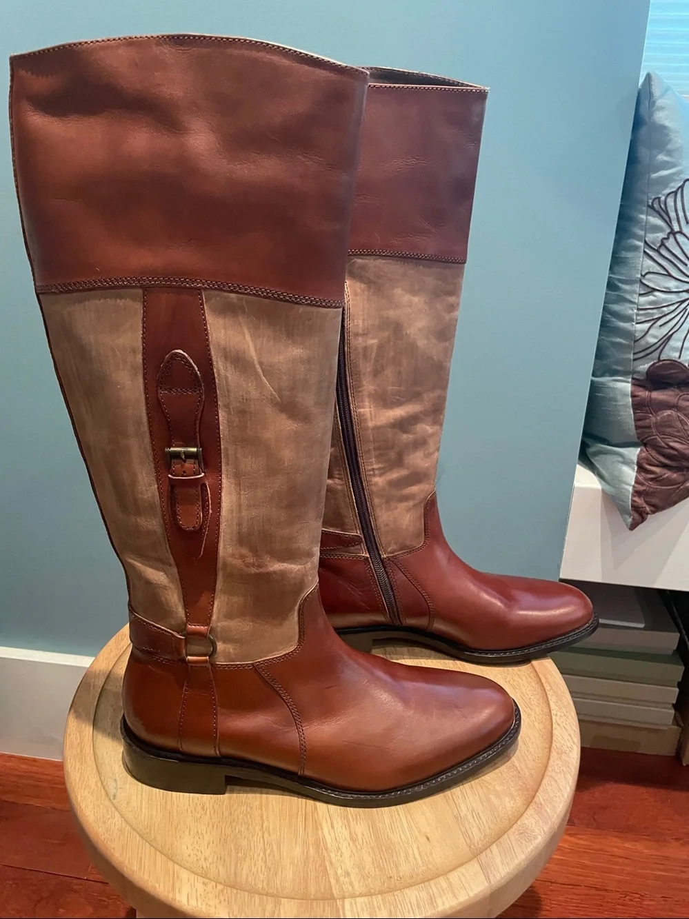 Johnston & Murphy Brown Two-Tone Leather Over‑The‑Knee Riding Boots